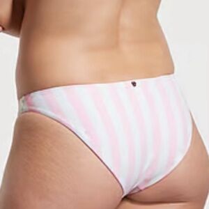 Victoria's Secret Swim Essential bikini bottom signature pink white stripe L NWT